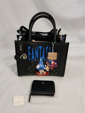 Disney Fantasia Mickey Black Tote Bag With Quilted Wallet